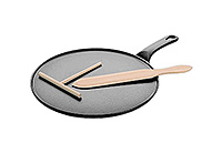 Cковорода для блинов чугунная (Блинница) 30x4,5x43 см с лопаткой и шпателем из дерева