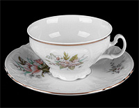 Набор чайных чашек с блюдцами фарфоровых низких на ножке (Набор чайных пар или шапо) 205 мл