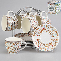 Набор чайных чашек с блюдцами фарфоровых (Набор чайных пар или шапо) 240 мл с металлической подставкой