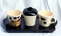 Подарочный чайный сервиз керамический 5 предметов (2 чайные чашки+сахарница на подносе)