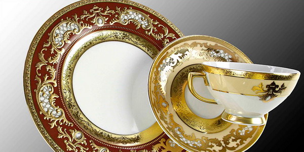 Золотая окантовка посуды FalkenPorzellan.