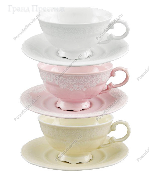 Набор чайных чашек с блюдцами фарфоровых 200 мл  |  по .
