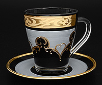 Набор чайных чашек с блюдцами из богемского стекла (Набор чайных пар или шапо) 265 мл