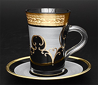 Набор чайных чашек с блюдцами из богемского стекла (Набор чайных пар или шапо) 230 мл