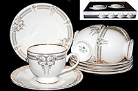 Набор чайных чашек с блюдцами из костяного фарфора (Набор чайных пар или шапо)