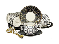 Набор чайных чашек с блюдцами фарфоровых (Набор чайных пар или шапо) 230 мл с ложками
