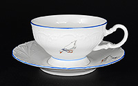 Набор чайных чашек с блюдцами фарфоровых низких на ножке (Набор чайных пар или шапо) 160 мл