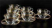 Набор кофейных чашек с блюдцами из богемского стекла  (Набор кофейных пар или шапо)
