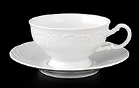 Набор чайных чашек с блюдцами фарфоровых низких на ножке (Набор чайных пар или шапо) 230 мл