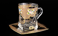 Набор чайных чашек с блюдцами из богемского стекла (Набор чайных пар или шапо) 270 мл