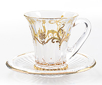 Набор чайных чашек с блюдцами из богемского стекла (Набор чайных пар или шапо) 180 мл