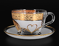 Набор чайных чашек с блюдцами из богемского стекла (Набор чайных пар или шапо) 240 мл