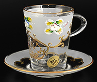 Набор чайных чашек с блюдцами из богемского стекла (Набор чайных пар или шапо) 200 мл