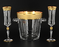 Набор бокалов для шампанского из богемского стекла (фужеры) с ведром для льда