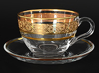 Набор чайных чашек с блюдцами из богемского стекла (Набор чайных пар или шапо) 220 мл