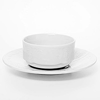 Тарелка для супа фарфоровая с блюдцем (Бульонница) 145 мл без ручек