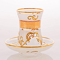Набор чайных стаканов с блюдцами из богемского стекла (Набор чайных пар или шапо)