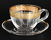 Набор чайных чашек с блюдцами из богемского стекла (Набор чайных пар или шапо) 