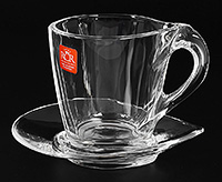 Набор кофейных чашек с блюдцами из стекла (Набор кофейных пар или шапо) 102 мл эспрессо