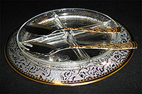 Менажница 3-ая из хрусталя и металла (Кабарет, икорница) с вилкой и ложкой