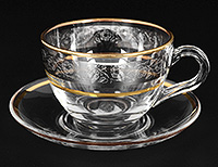 Набор чайных чашек с блюдцами из богемского стекла (Набор чайных пар или шапо) 220 мл