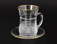 Набор чайных чашек с блюдцами из богемского стекла (Набор чайных пар или шапо)