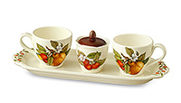 Подарочный чайный сервиз керамический 5 предметов (2 чайные чашки+сахарница на подносе)