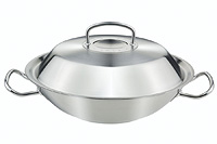 Сковорода Вок из нержавеющей стали (Сковорода для китайской кухни) 35 см с крышкой