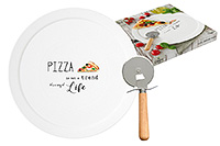 Блюдо круглое сервировочное фарфоровое (Круг) 36 см с ножом для пиццы