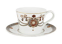 Чайная чашка с блюдцем из костяного фарфора (Шапо чайное или пара) 200 мл