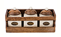 Набор банок для сыпучих продуктов 3 предмета из керамики на деревянной подставке 32,5х13х16 см