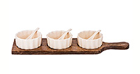 Набор салатников керамический с ложками на деревянной подставке 40,5х10х6 см