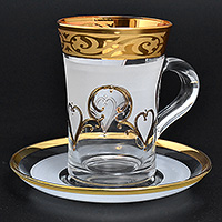 Набор чайных чашек с блюдцами из богемского стекла (Набор чайных пар или шапо) 230 мл