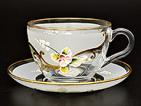 Набор чайных чашек с блюдцами из богемского стекла (Набор чайных пар или шапо) 165 мл