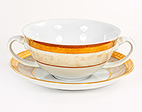 Набор тарелок для супа фарфоровых с блюдцем (Бульонниц) 300 мл