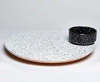 Блюдо круглое сервировочное из дуба и керамики (Круг) 40,5x40,5x9,5 см вращающееся