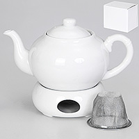 Заварочный чайник с крышкой фарфоровый 1000 мл с металлическим фильтром и подогревом