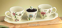 Подарочный чайный сервиз керамический 5 предметов (2 чайные чашки+сахарница на подносе 41 см)