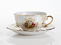 Чайная чашка с блюдцем фарфоровая низкая (Шапо чайное или пара) 150 мл