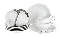 Набор чайных чашек с блюдцами фарфоровых низких на ножке (Набор чайных пар или шапо) 220 мл