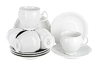 Набор чайных чашек с блюдцами фарфоровых высоких на ножке (Набор чайных пар или шапо) 240 мл